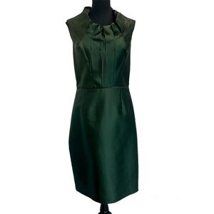 CARLISLE green silk wool ruffle neck sleeveless dress Sz 12 NWOT